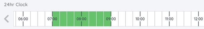 The morning part of the 24-hour clock, with the valid start range shaded green